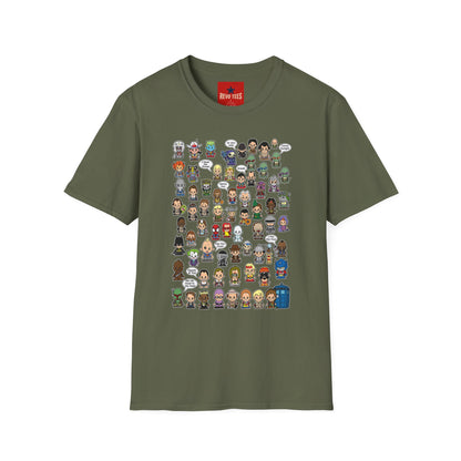 RPG Character Collage T-Shirt — Chibi Fantasy & Sci‑Fi Heroes Tee