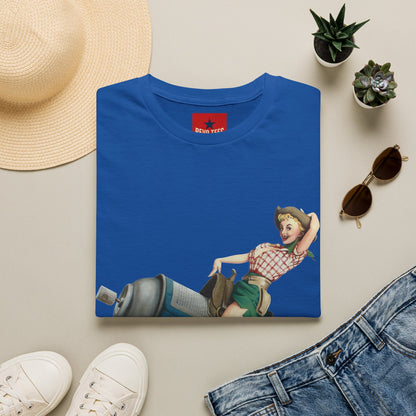 Banksy Pin-Up Cowgirl T-Shirt — Retro Pinup Girl Riding Soda Can Vintage Tee