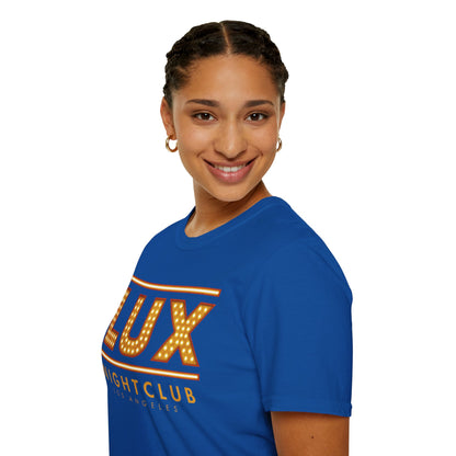 LUX Nightclub Graphic T-Shirt — Retro Marquee Sign Tee for Club Fans & Party Nights