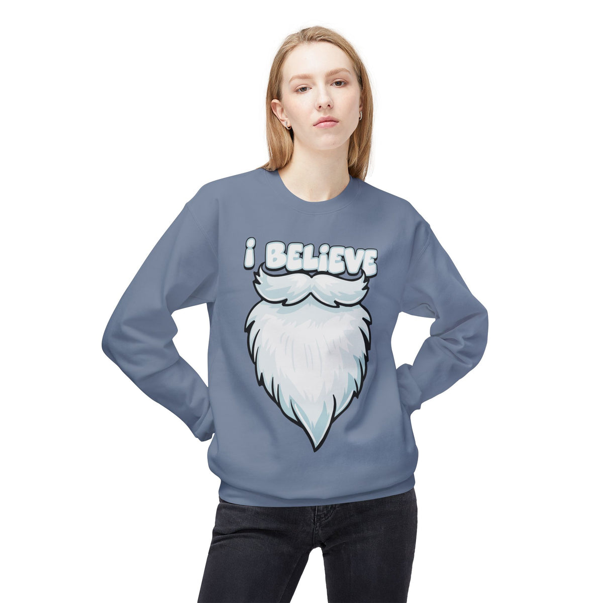 "I Believe" Santa Beard Holiday Crewneck Sweatshirt