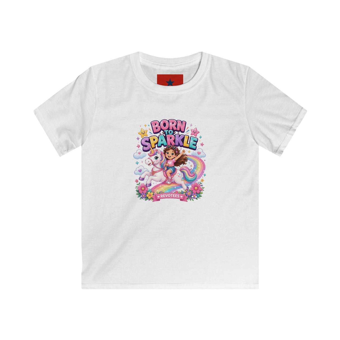 Kids Tee — "Born to Sparkle" Rainbow Unicorn Girl Shirt