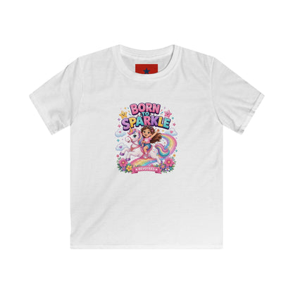 Kids Tee — "Born to Sparkle" Rainbow Unicorn Girl Shirt