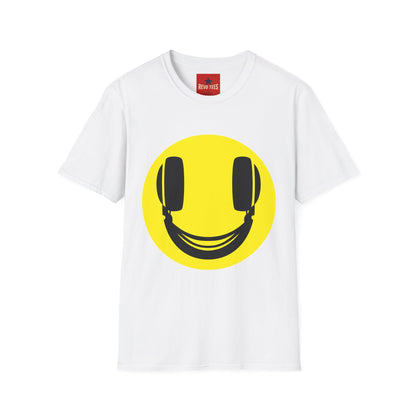 Smiley Face Headphones T-Shirt — Retro Music Lover Graphic Tee