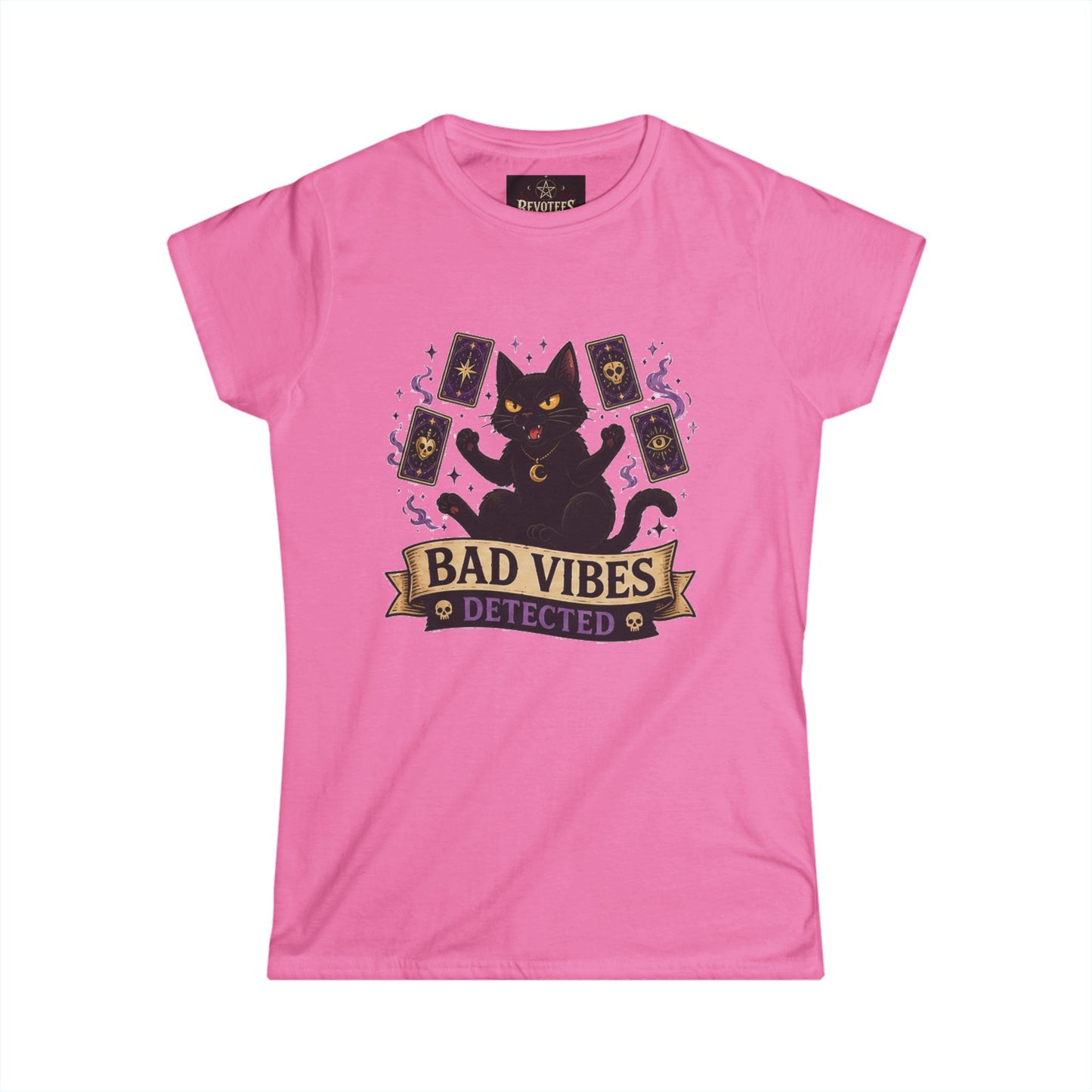 Bad Vibes Detected Cat Tarot Tee — Women's Witchy Graphic T-Shirt