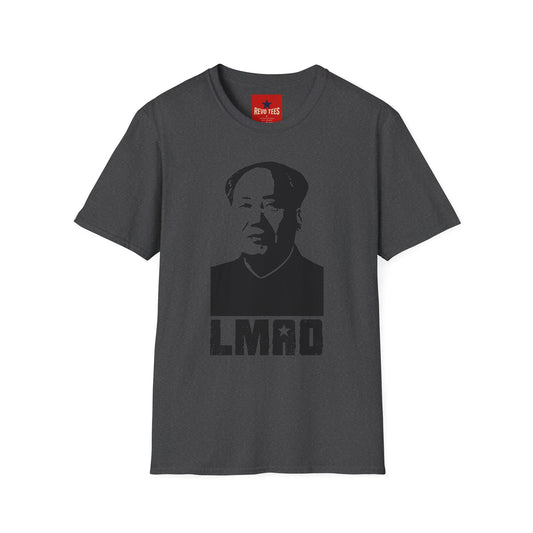 Graphic Tee with Bold Monochrome Portrait and "LMAO" Text