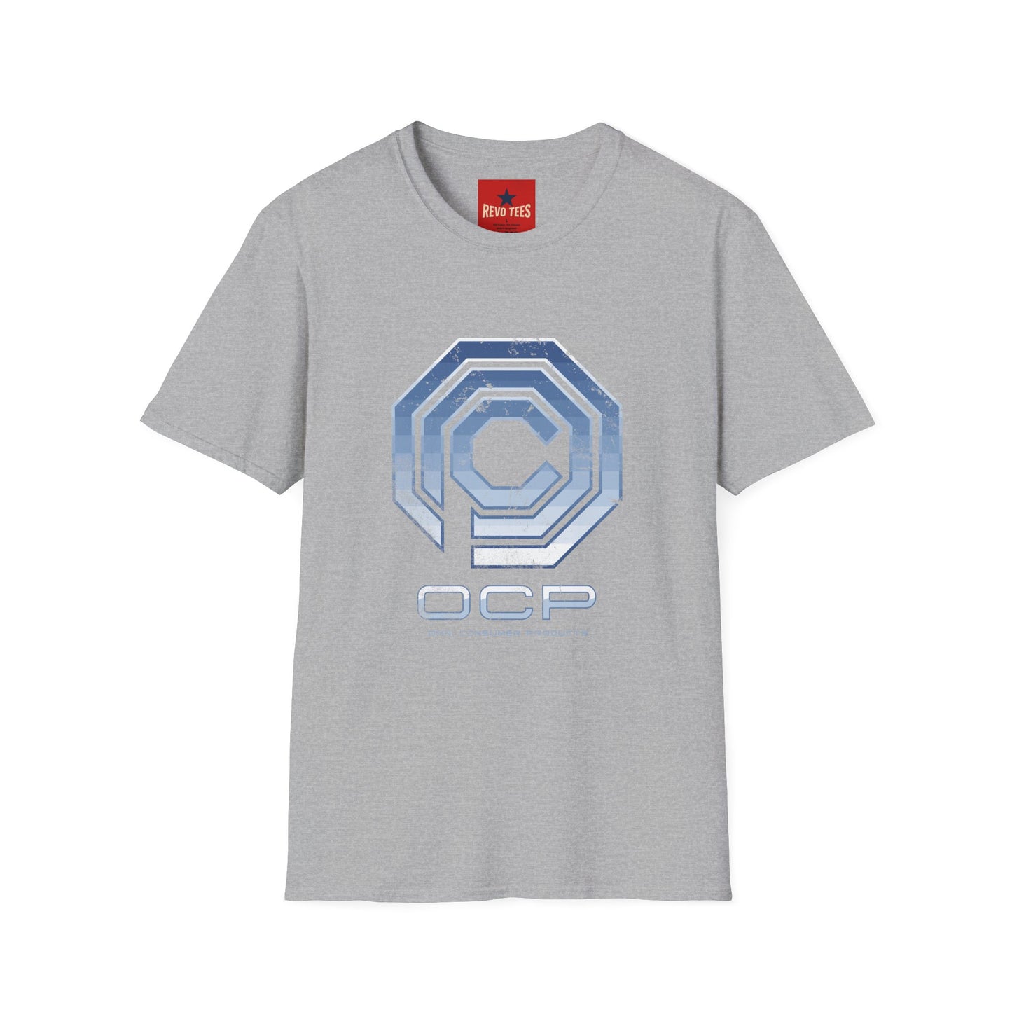 OCP Logo T‑Shirt — Retro Distressed Cyberpunk Company Tee