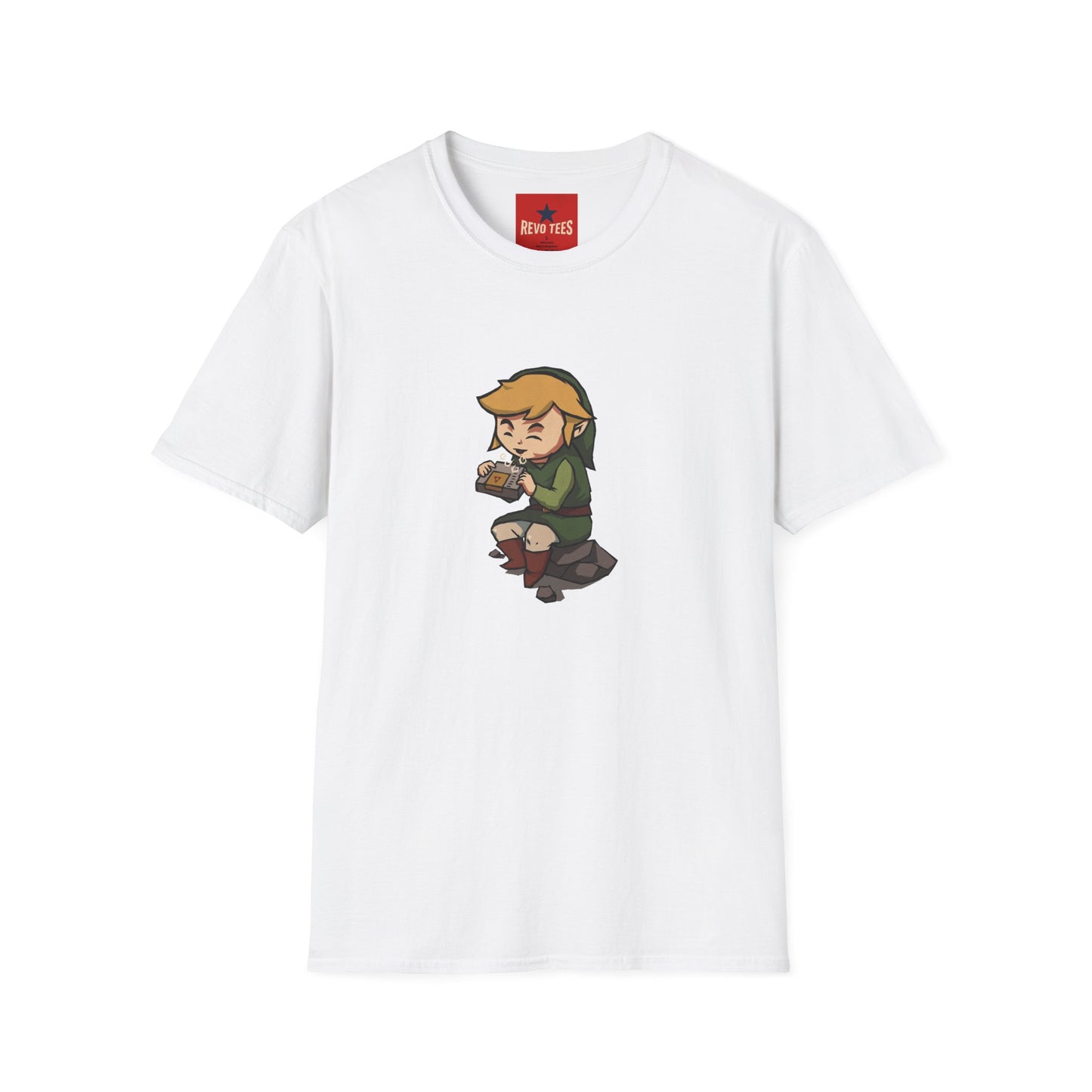 Link-Inspired Gamer Tee — Cute Chibi Hero Playing Handheld Console