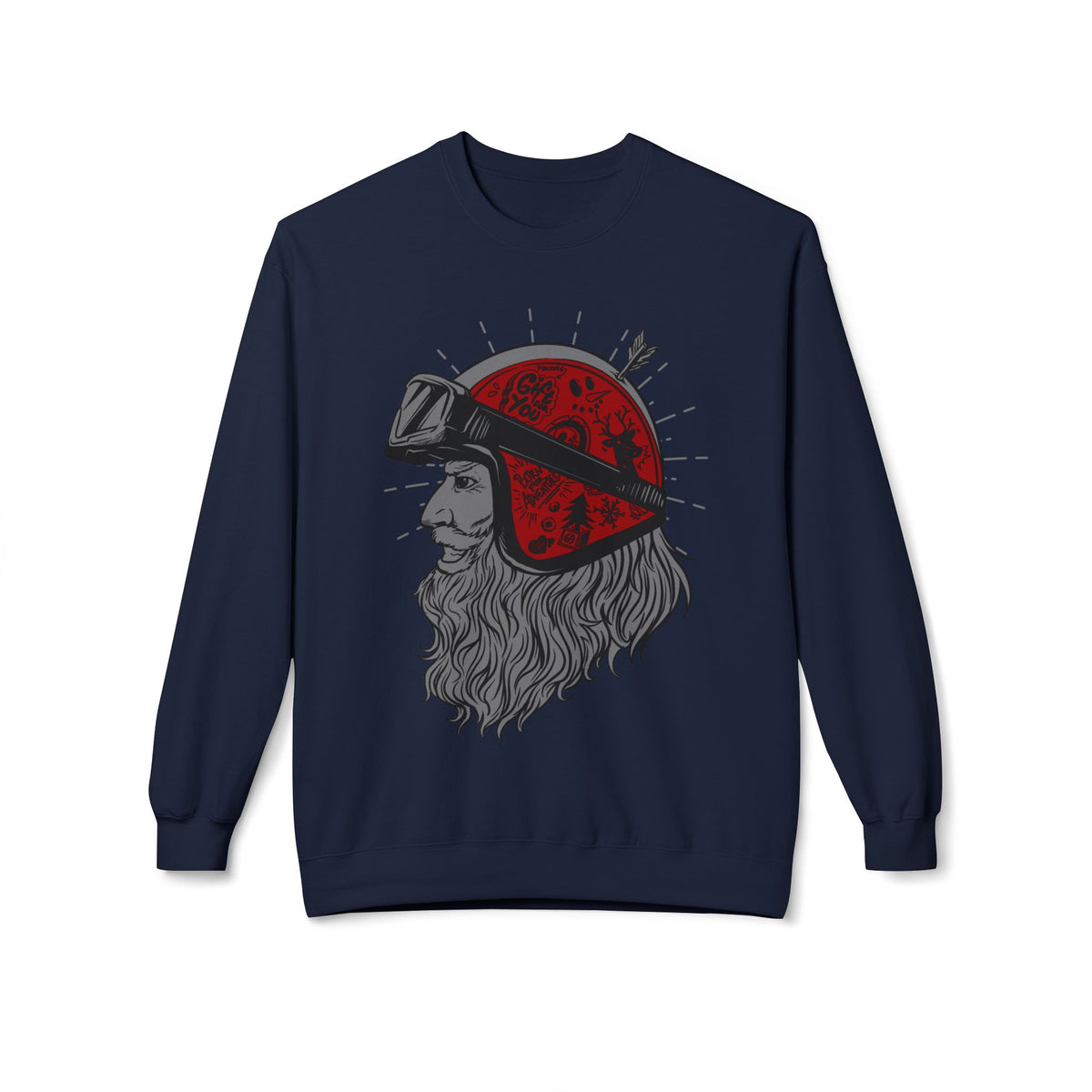Santa the Bearded Rider  – Red Helmet Moto Crewneck Sweatshirt