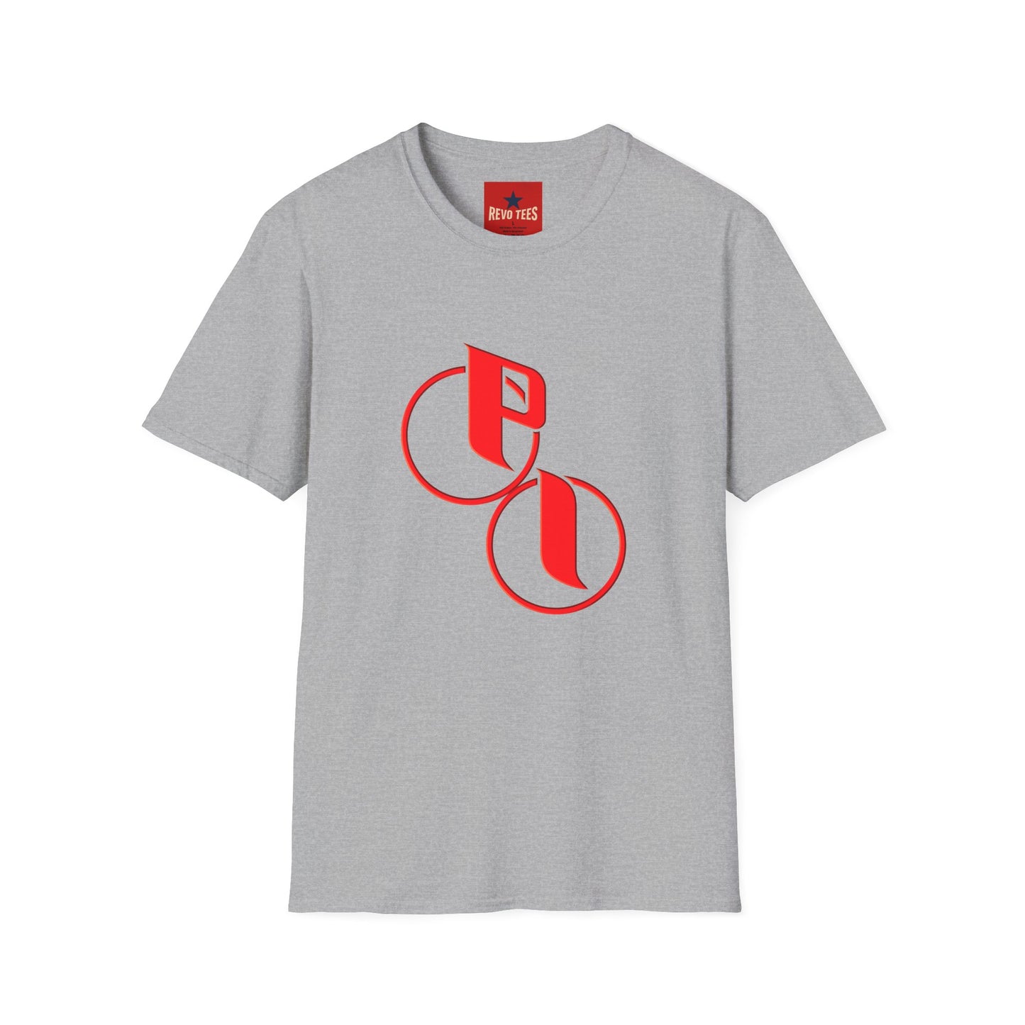 Parker Industries Graphic Tee — Red Circular Monogram Design