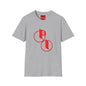 Parker Industries Graphic Tee — Red Circular Monogram Design