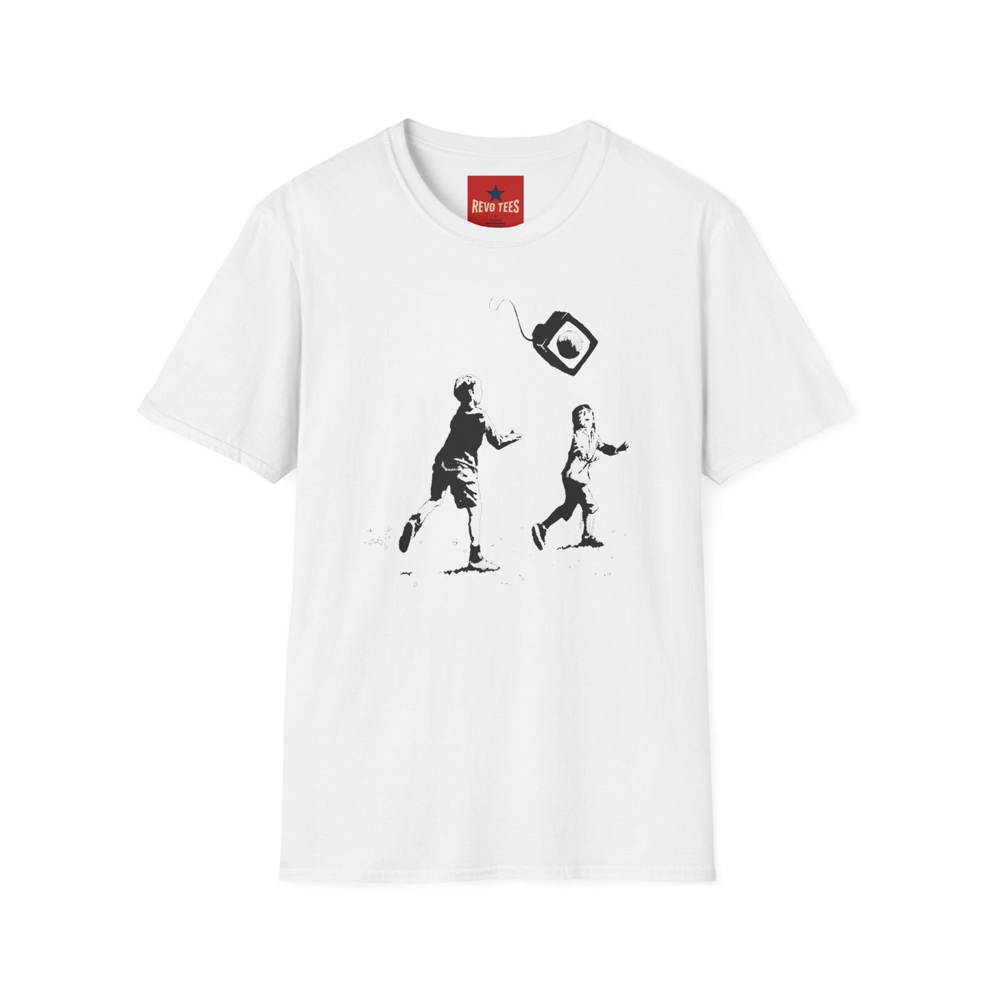 T‑Shirt — Banksy Style Kids Tossing TV Stencil Art Tee