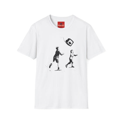 T‑Shirt — Banksy Style Kids Tossing TV Stencil Art Tee