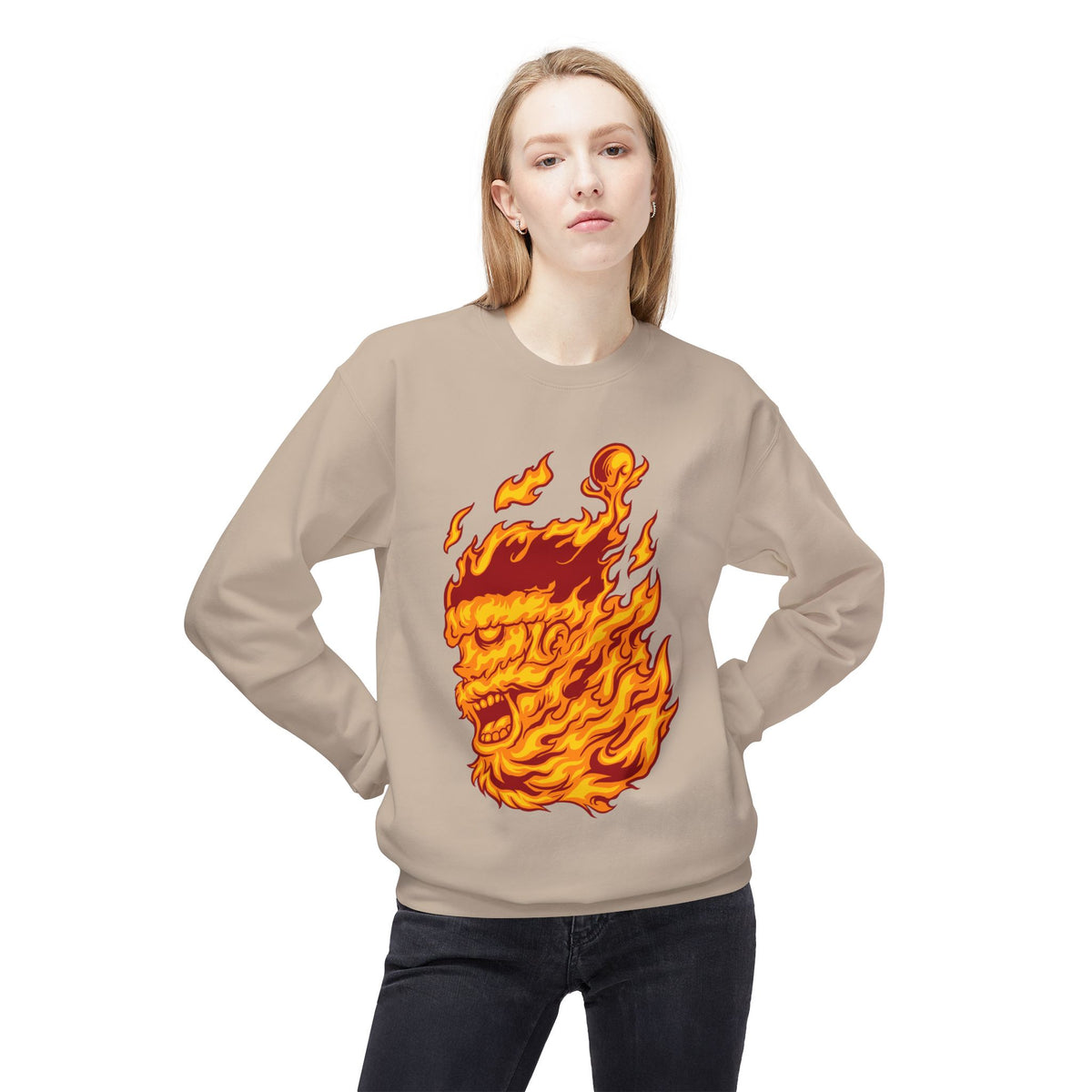 Flaming Santa Skull Redneck - I mean Crewneck Sweatshirt