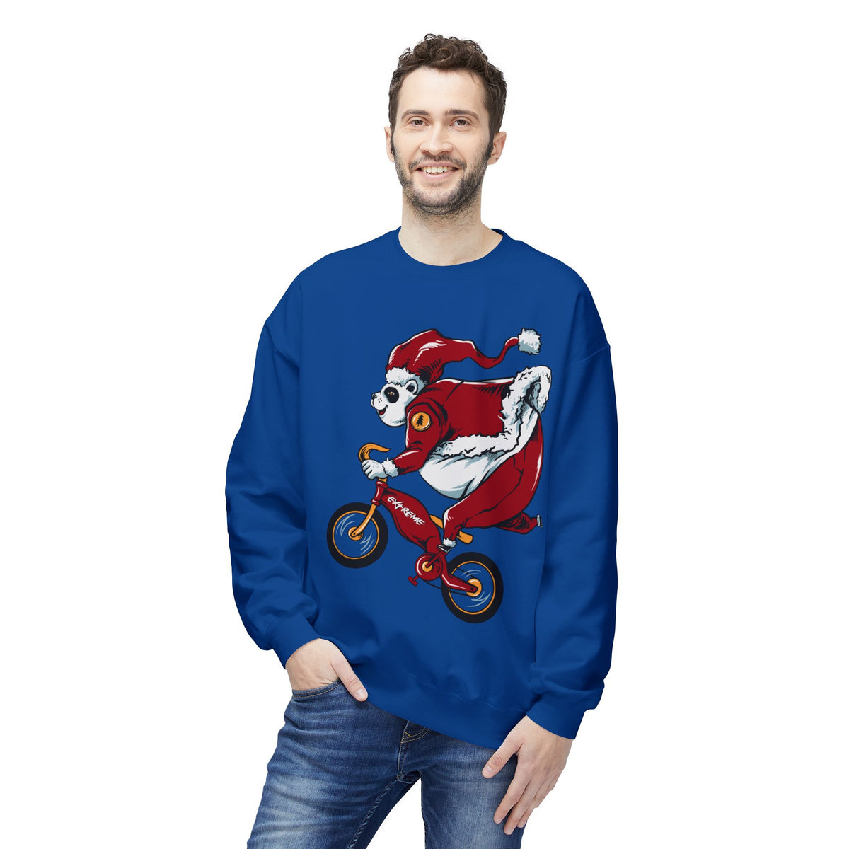 Santa Bear BMX Sweatshirt — Funny Christmas Cycling Holiday Crewneck