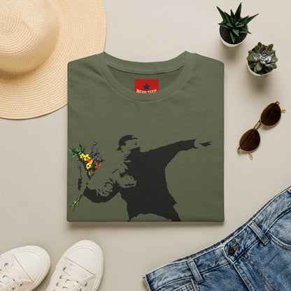 Banksy-Style Flower Bomber T-Shirt — Street Art Protest Graphic Tee