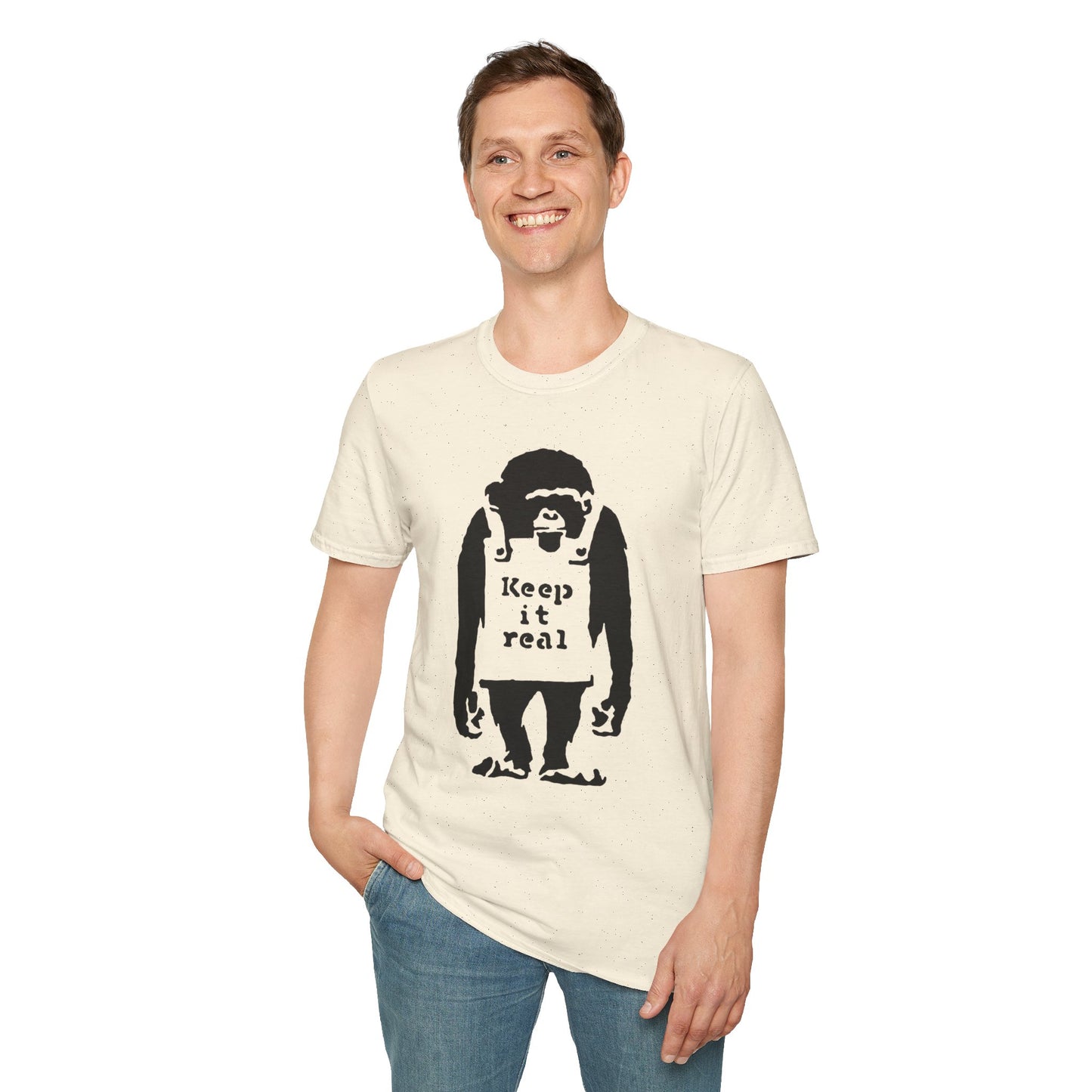 Banksy T‑Shirt — 'Keep It Real' Monkey Graphic Tee — Vintage Streetwear, Casual Gift