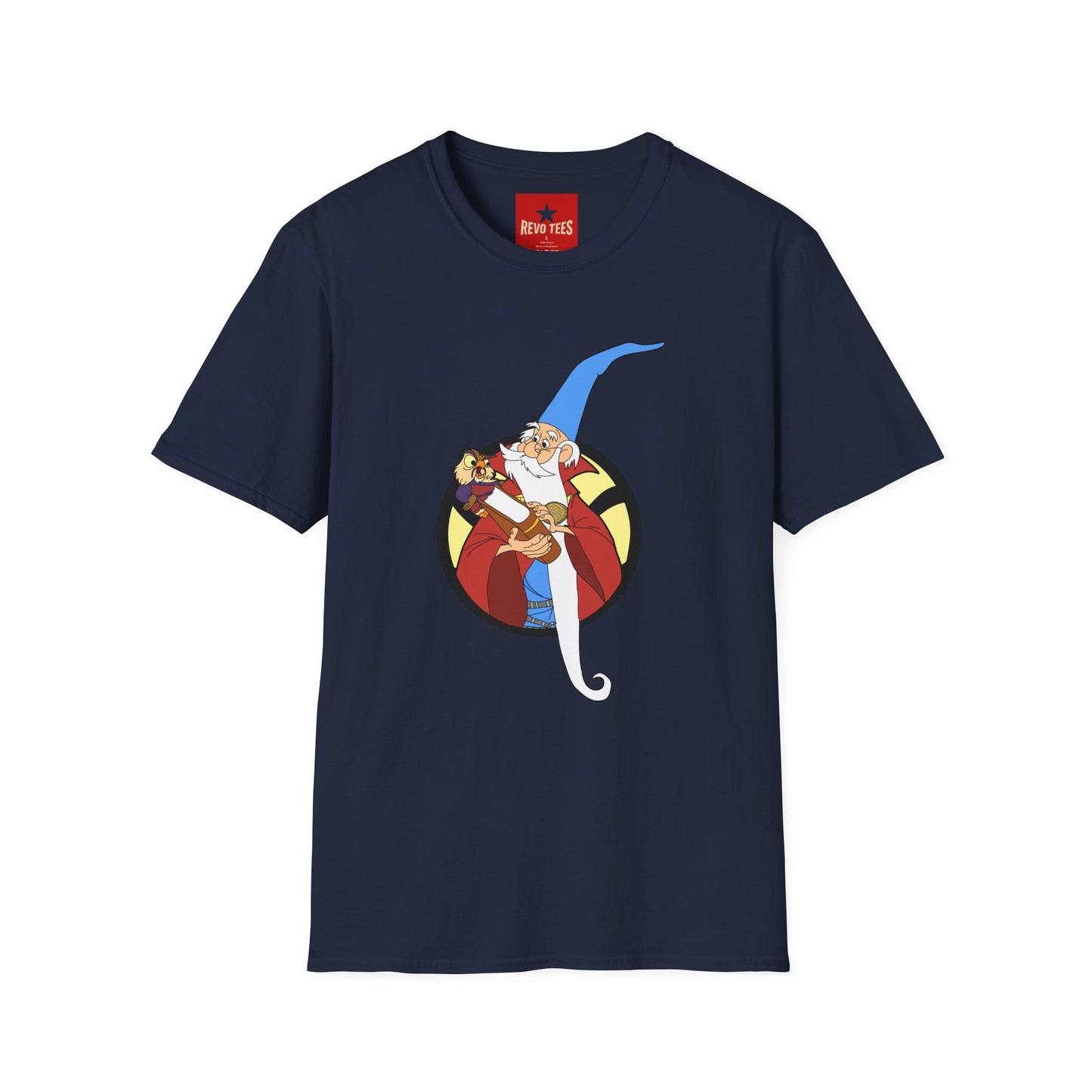 Wizard Illustration T-Shirt — Vintage Blue-Hat Wizard Graphic Tee