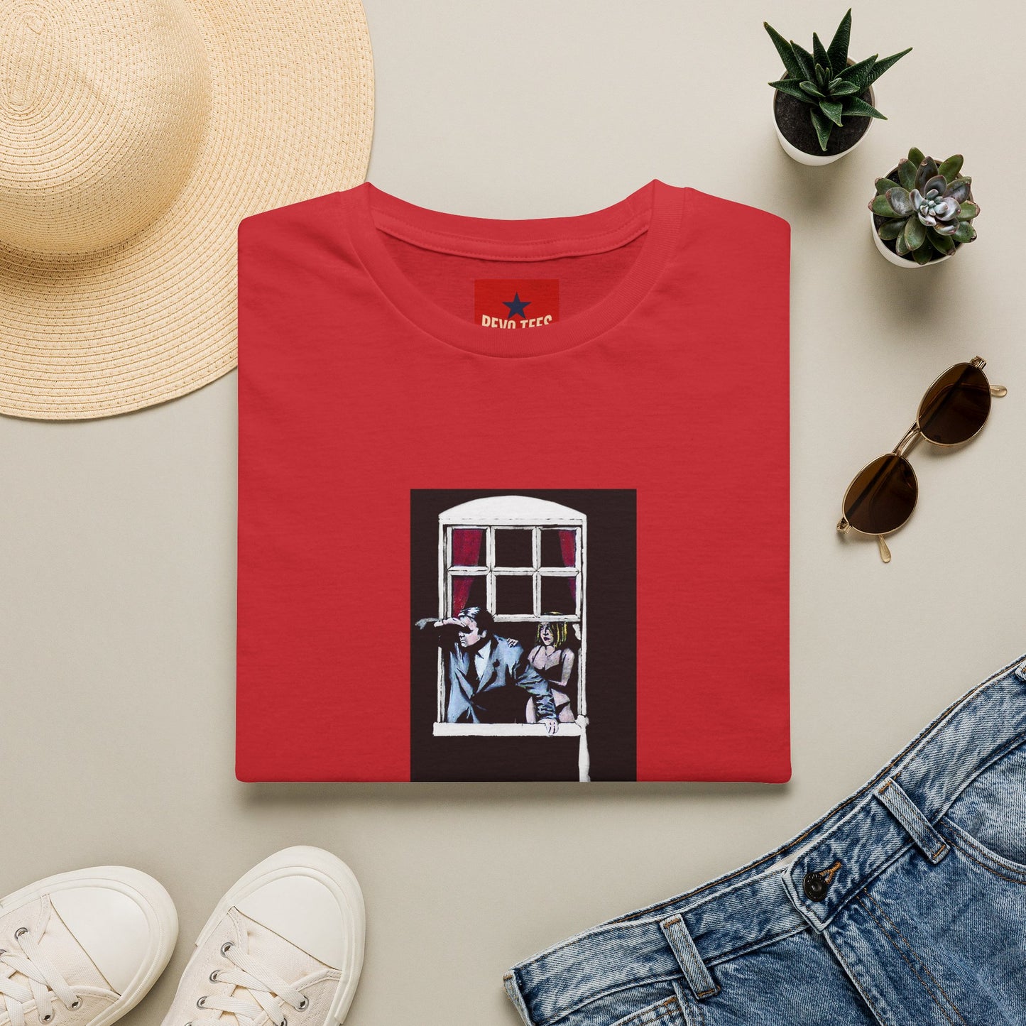 Banksy Window Watchers Graphic T-Shirt — Vintage Couple & Cat Illustration