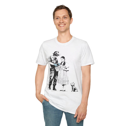 Banksy T-Shirt — Police Officer and Girl Stencil Art Tee (Banksy-Style)