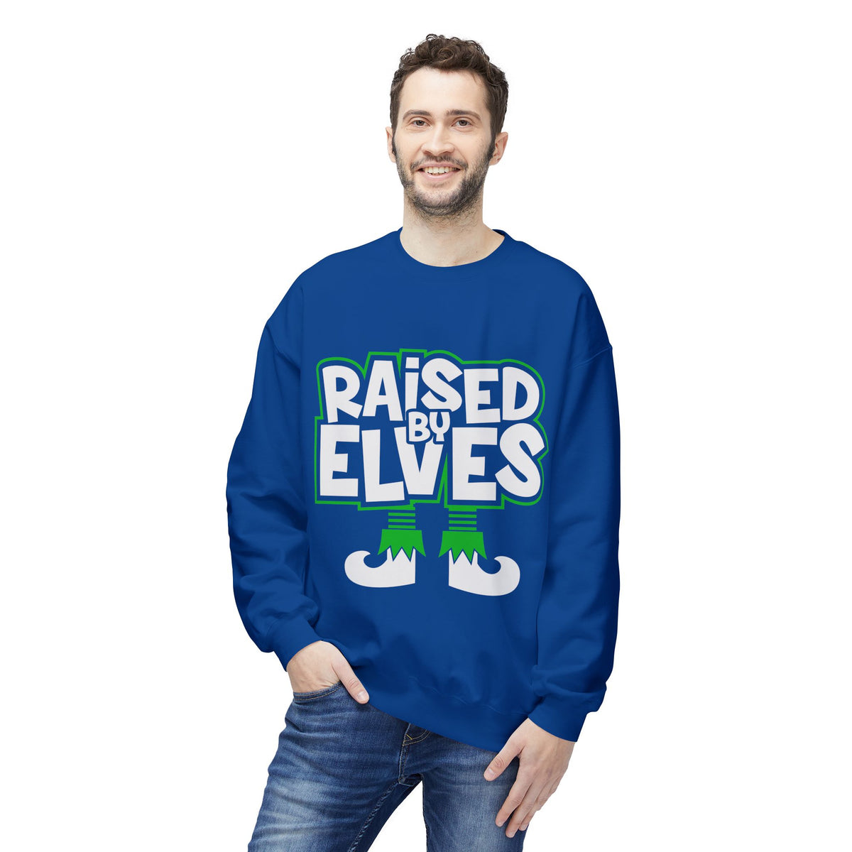 Raised by Elves Sweatshirt – Christmas Funny Holiday Crewneck