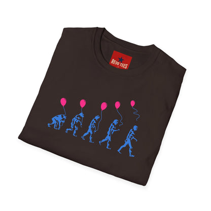 Evolution of Man Holding Balloon T-Shirt — Funny Retro Evolution Graphic Tee