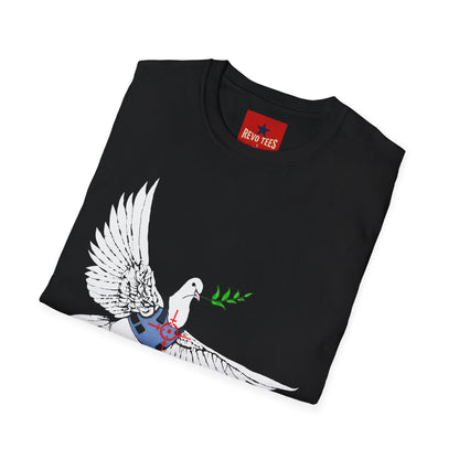Banksy's Dove of Peace T‑Shirt — Flying Dove with Olive Branch & Earth Heart Graphic