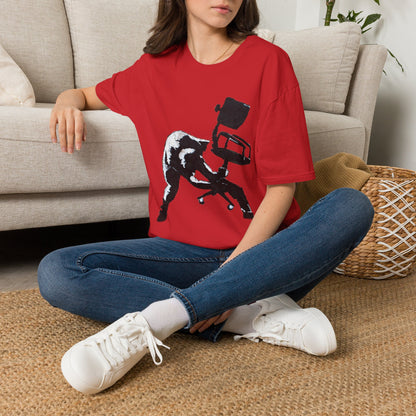 Banksy T-Shirt — Black Cat Tossing Office Chair Graphic Tee