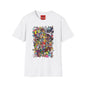 T-Shirt — Colorful Cartoon Characters Collage Graphic Tee