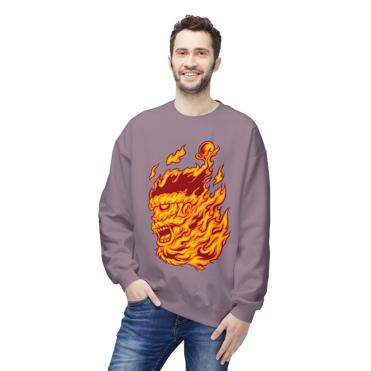 Flaming Santa Skull Redneck - I mean Crewneck Sweatshirt