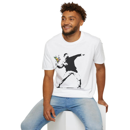 Banksy-Style Flower Bomber T-Shirt — Street Art Protest Graphic Tee