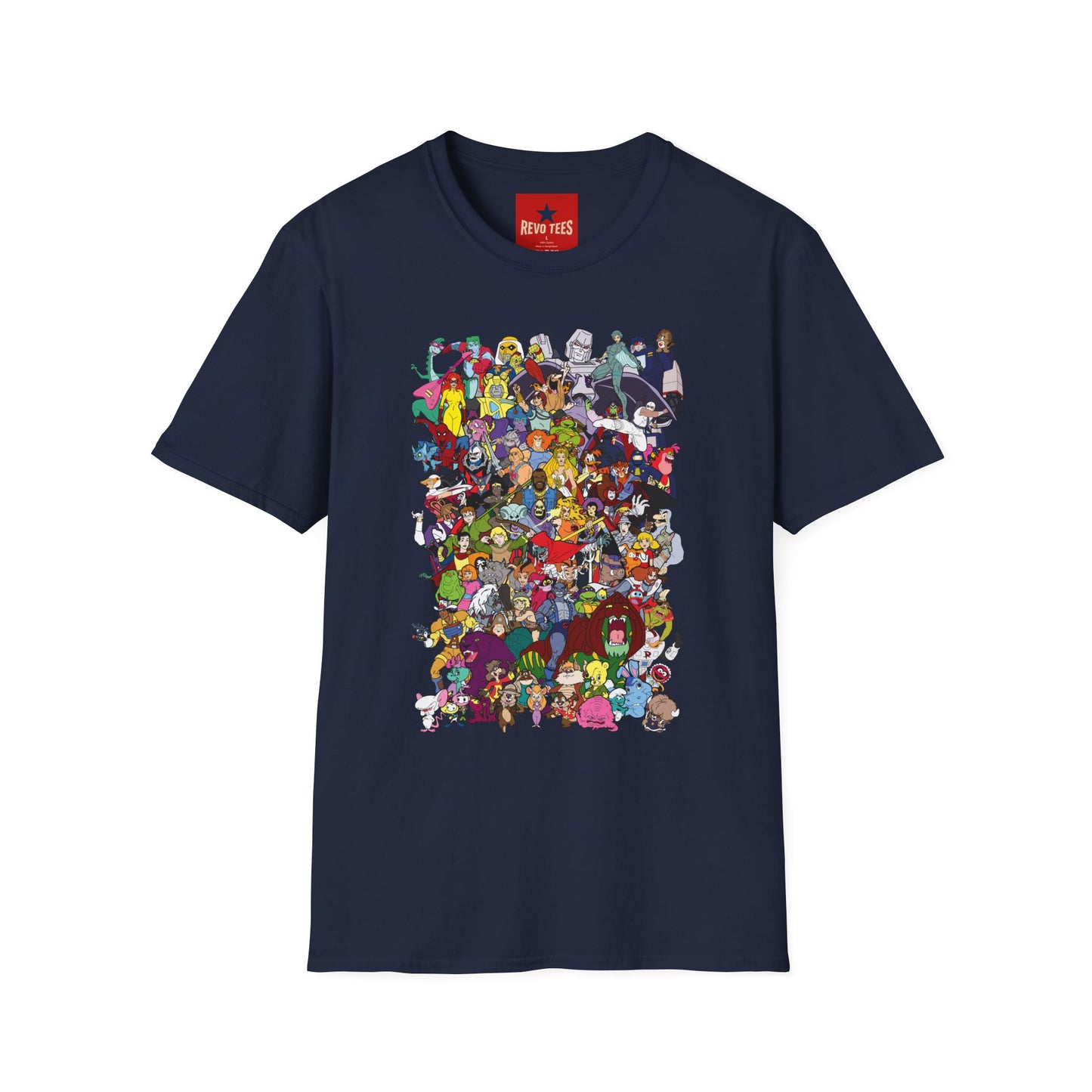 T-Shirt — Colorful Cartoon Characters Collage Graphic Tee