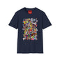 T-Shirt — Colorful Cartoon Characters Collage Graphic Tee