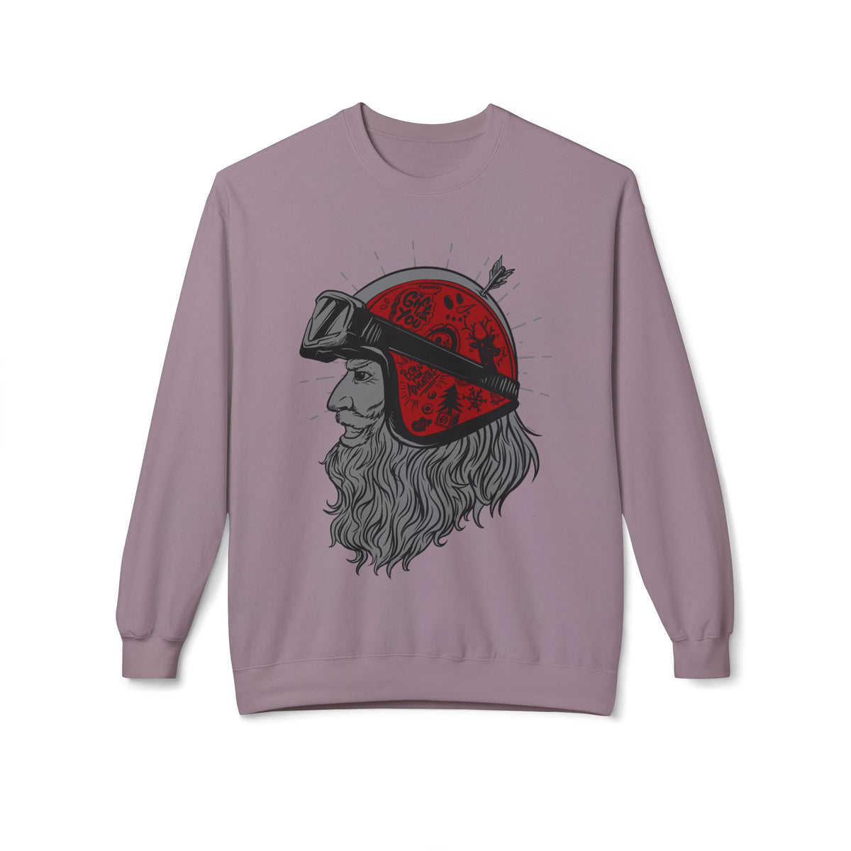 Santa the Bearded Rider  – Red Helmet Moto Crewneck Sweatshirt