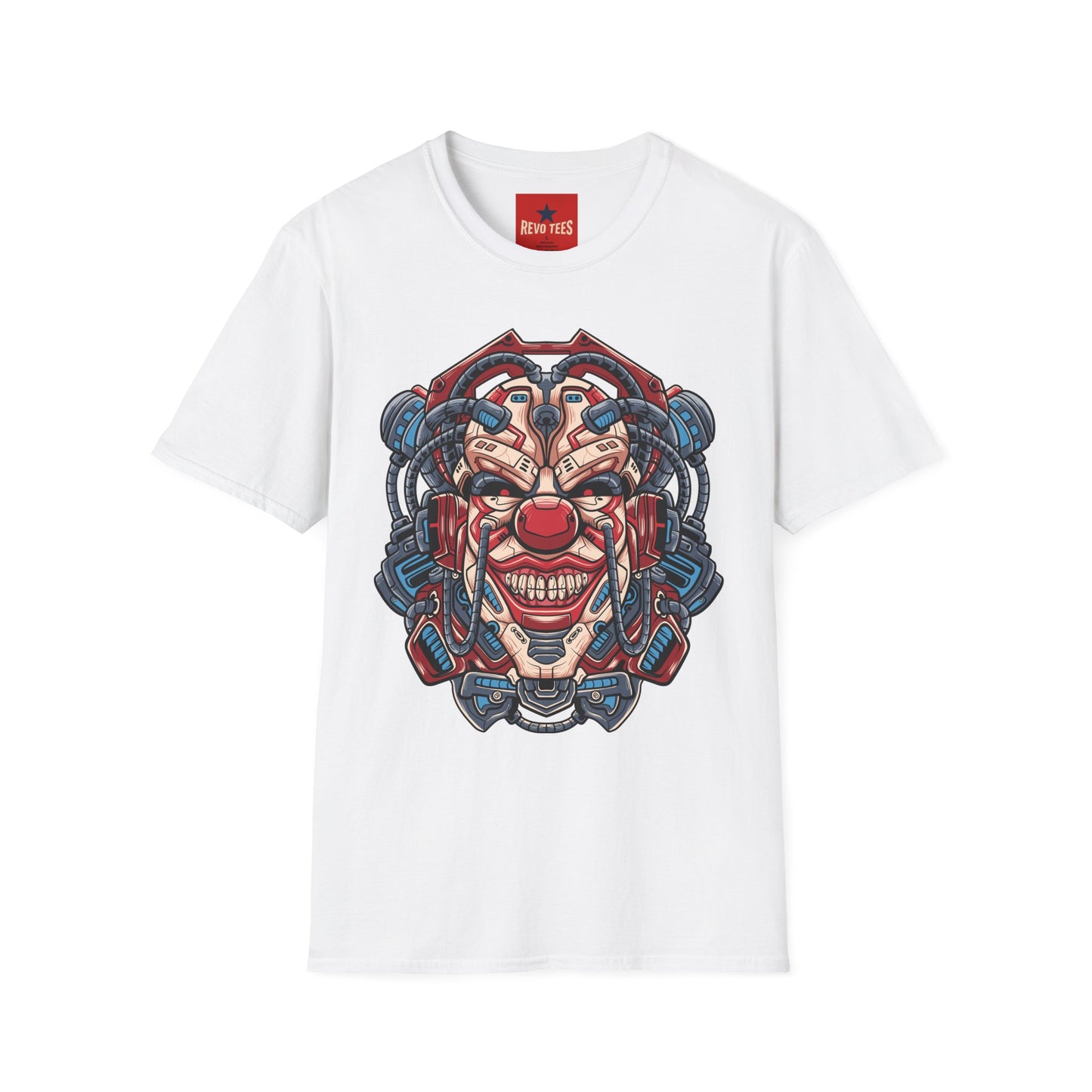 Mechanical Clown T-Shirt — Cyberpunk Robotic Mask Graphic Tee