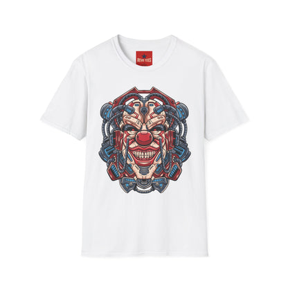 Mechanical Clown T-Shirt — Cyberpunk Robotic Mask Graphic Tee