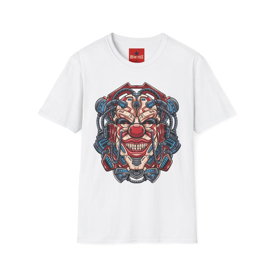Mechanical Clown T-Shirt — Cyberpunk Robotic Mask Graphic Tee