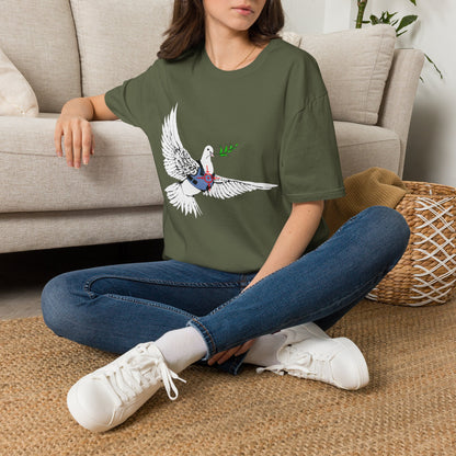 Banksy's Dove of Peace T‑Shirt — Flying Dove with Olive Branch & Earth Heart Graphic
