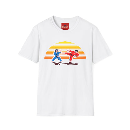 Retro Pixel Karate T-Shirt — 80s Sunset Martial Arts Graphic Tee