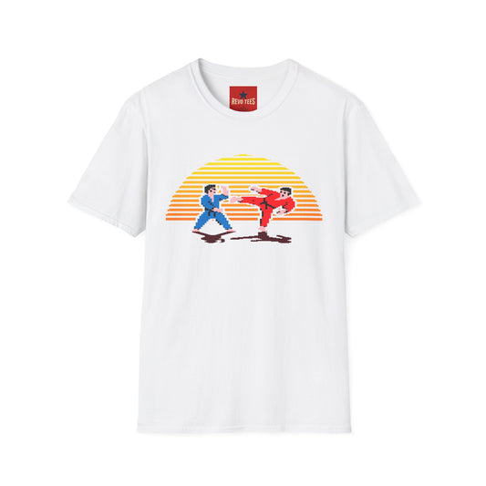 Retro Pixel Karate T-Shirt — 80s Sunset Martial Arts Graphic Tee