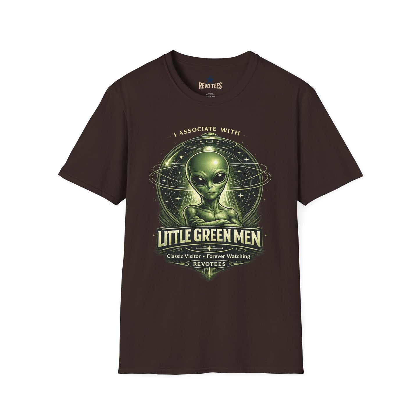 REVOTEES Little Green Men Graphic T-Shirt — "I Associate With Little Green Men" Sci‑Fi Tee