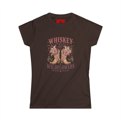 Whiskey & Wildflowers Women's Tee — Floral Cowboy Boots Graphic Shirt