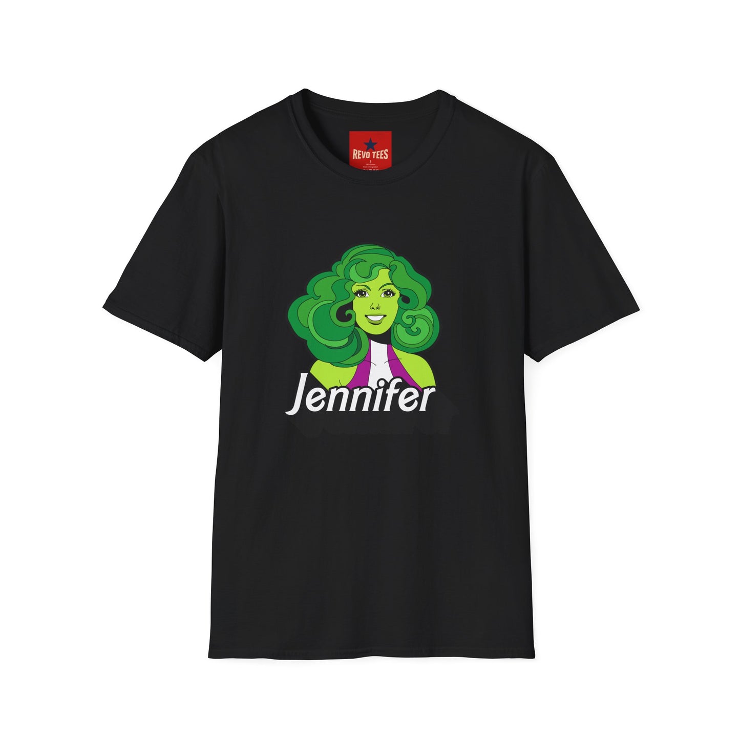 Green Hair Girl T-Shirt — Personalized Name Graphic Tee (e.g., Jennifer)