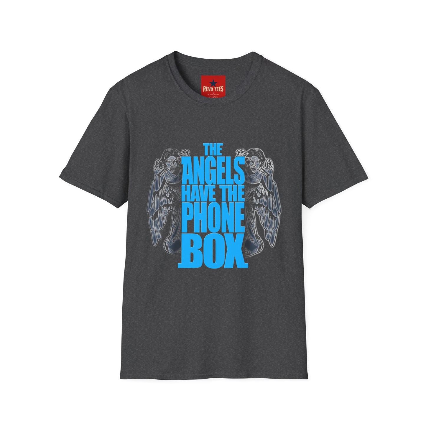 Angels Have the Phone Box T-Shirt — Retro Blue Gothic Angel Tee