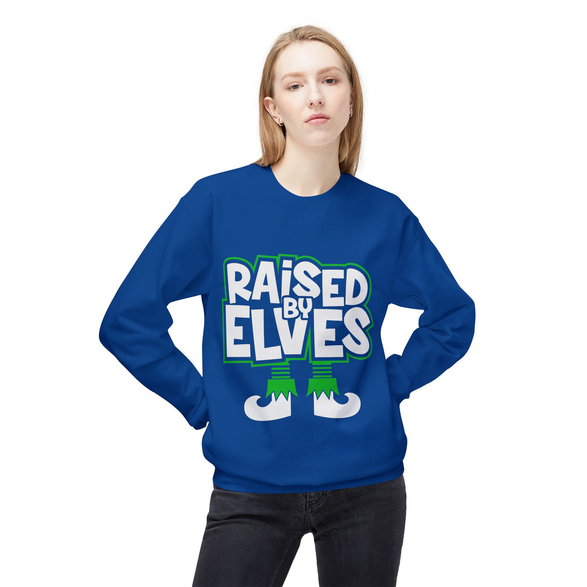 Raised by Elves Sweatshirt – Christmas Funny Holiday Crewneck