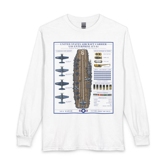 USS Enterprise Aircraft Carrier (CV-6) Blueprint Long Sleeve T-Shirt