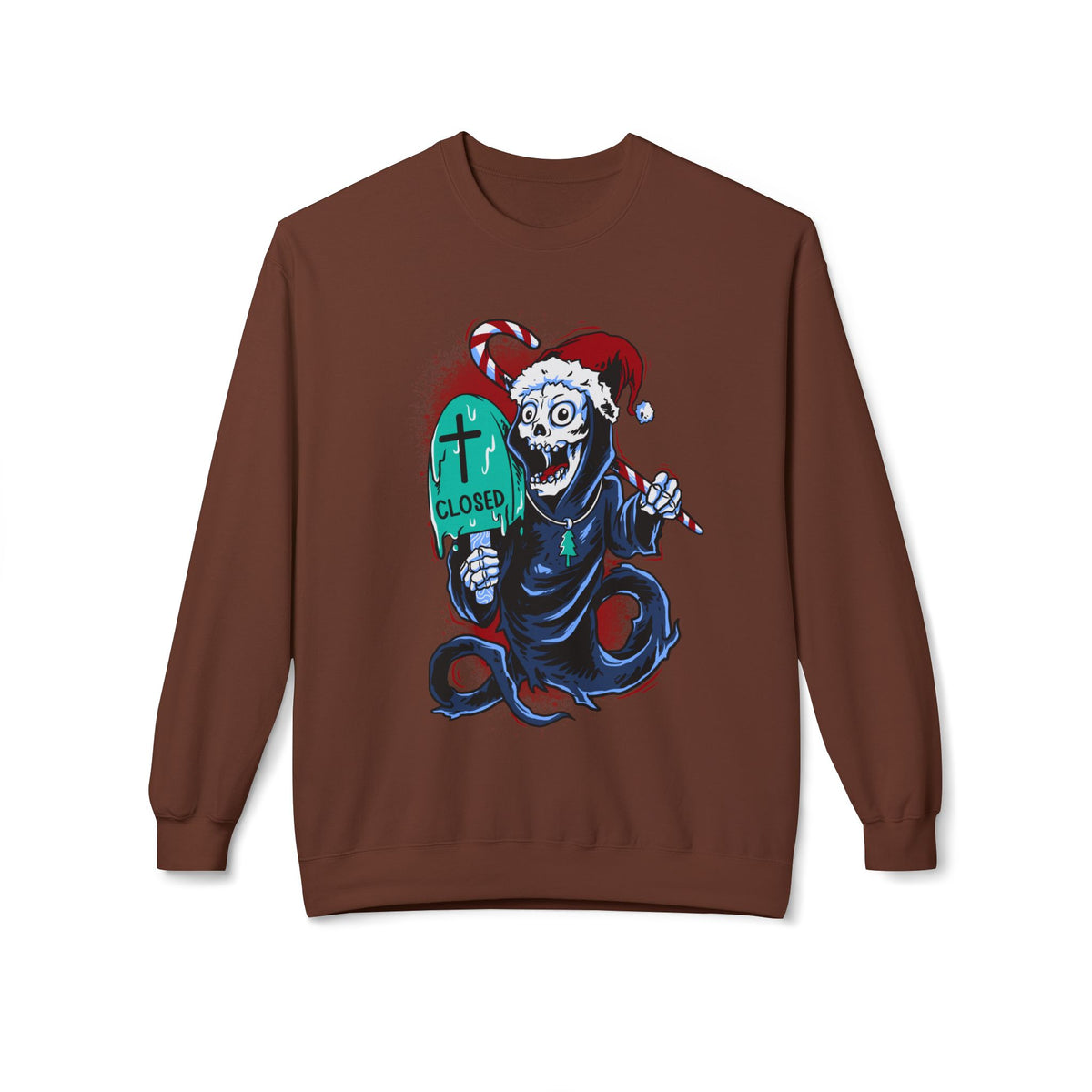 Christmas Reaper — 'Closed' Tombstone Holiday Horror Design Crewneck Sweatshirt