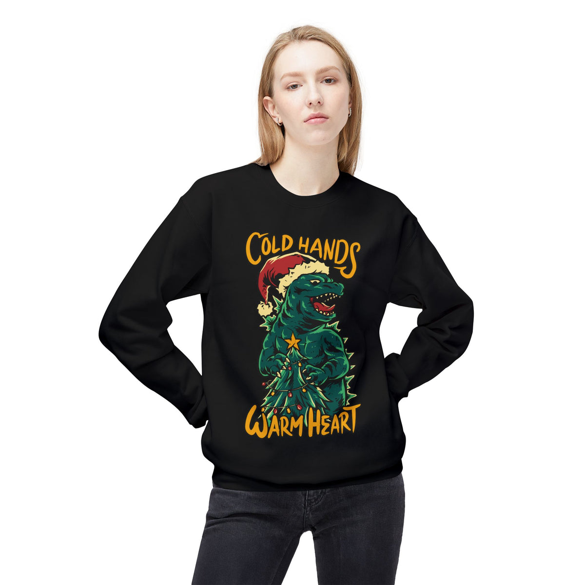 Christmas Godzilla - "Cold Hands Warm Heart" Holiday Crewneck Sweatshirt