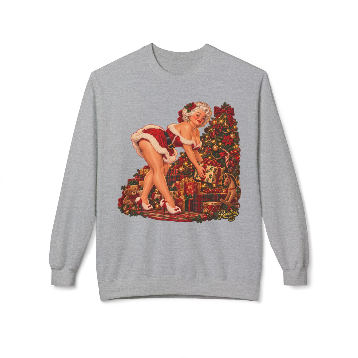 REVOTEES Bend over and give a present - Vintage Pin-Up Christmas Sweatshirt
