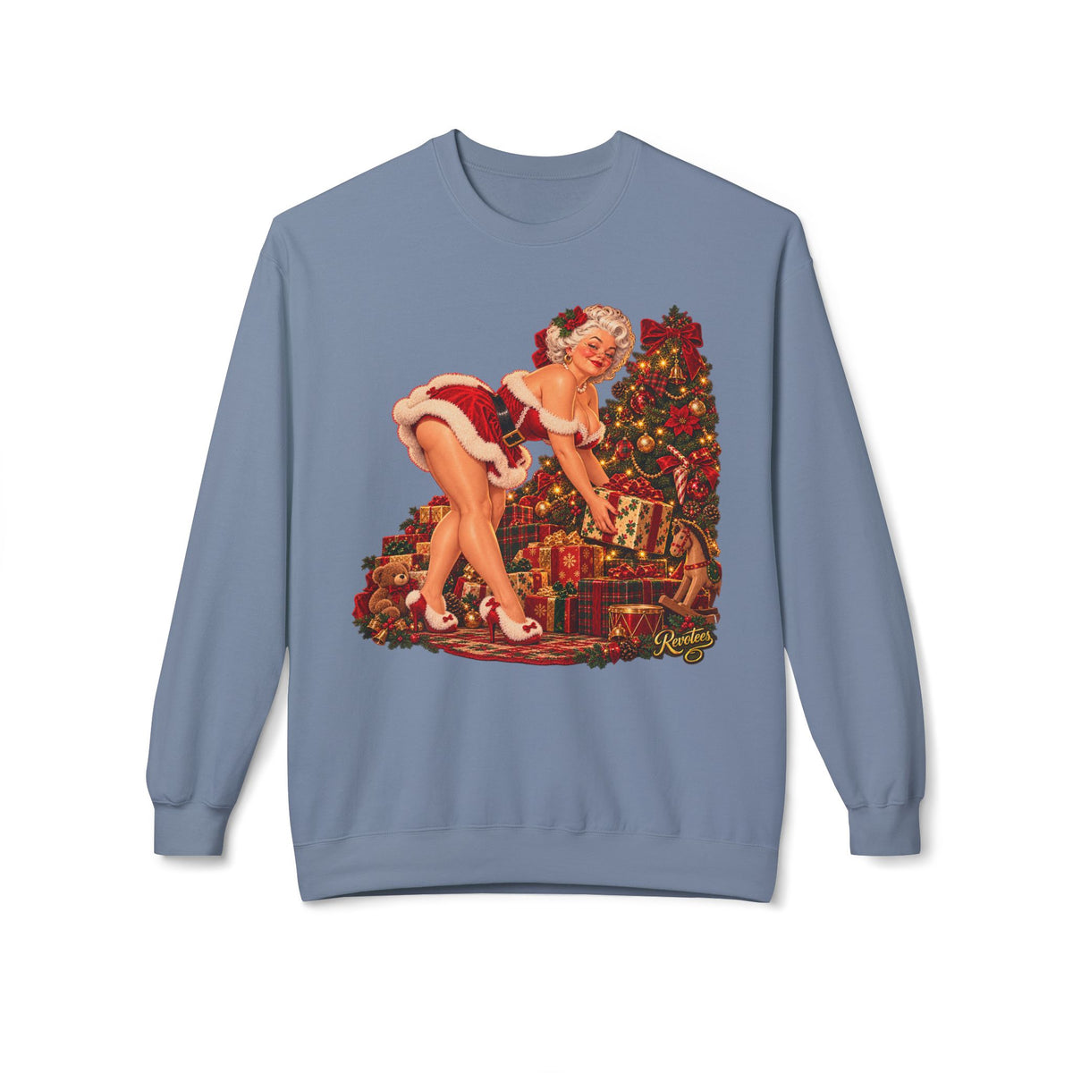 REVOTEES Bend over and give a present - Vintage Pin-Up Christmas Sweatshirt