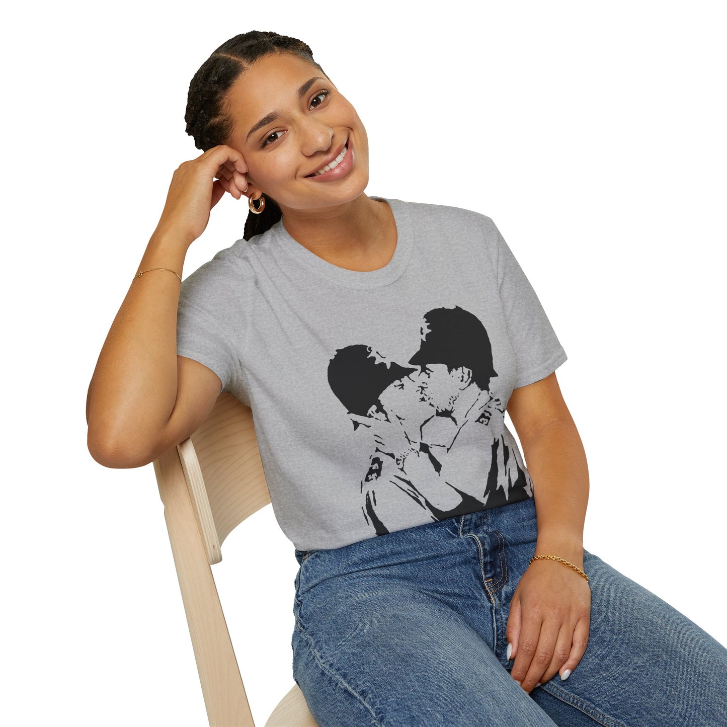 Banksy - Kissing Policemen Graphic T‑Shirt — Vintage Stencil Couple Print